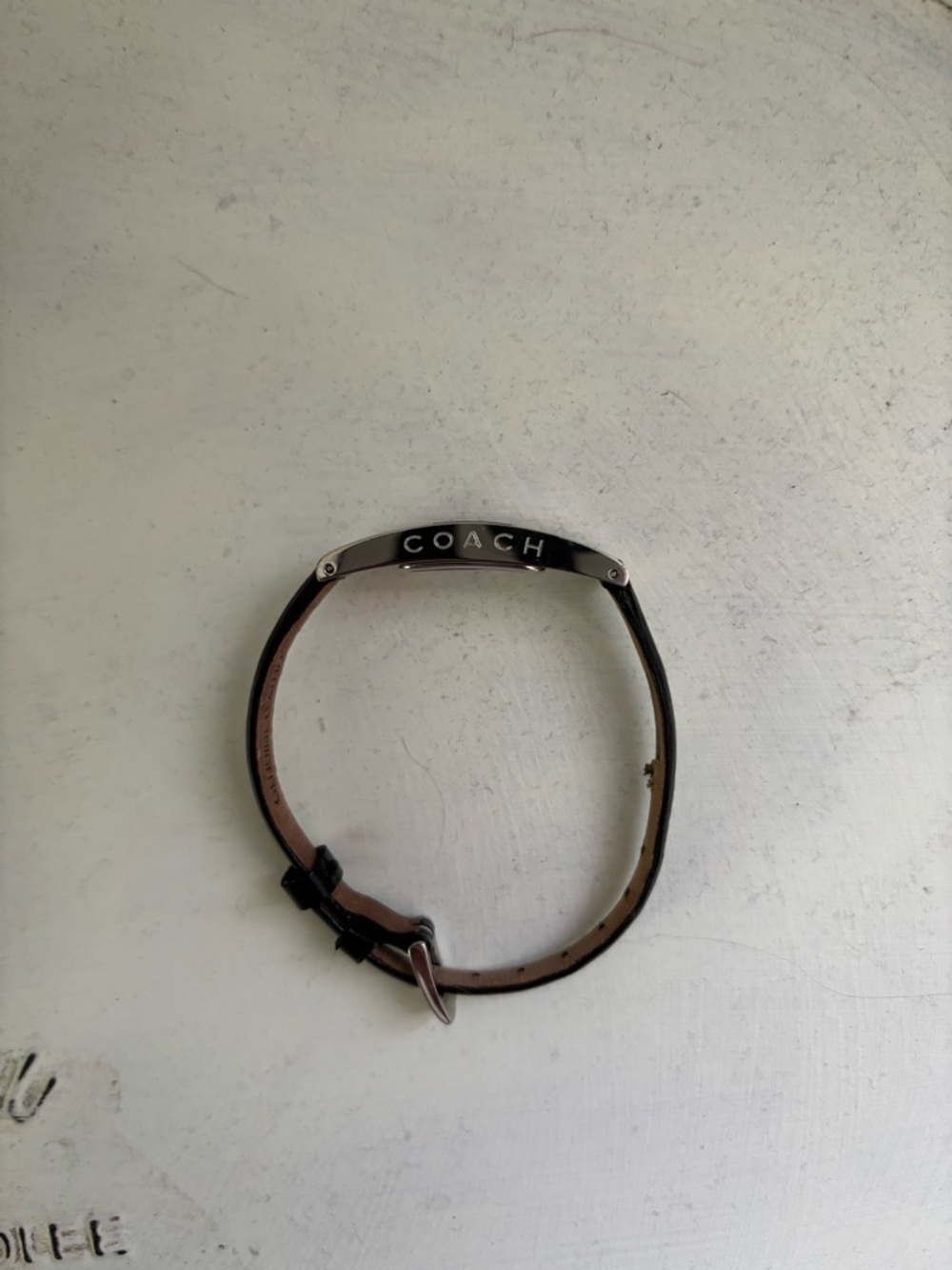 Coach Black Leather Bracelet with Silver Plate Logo